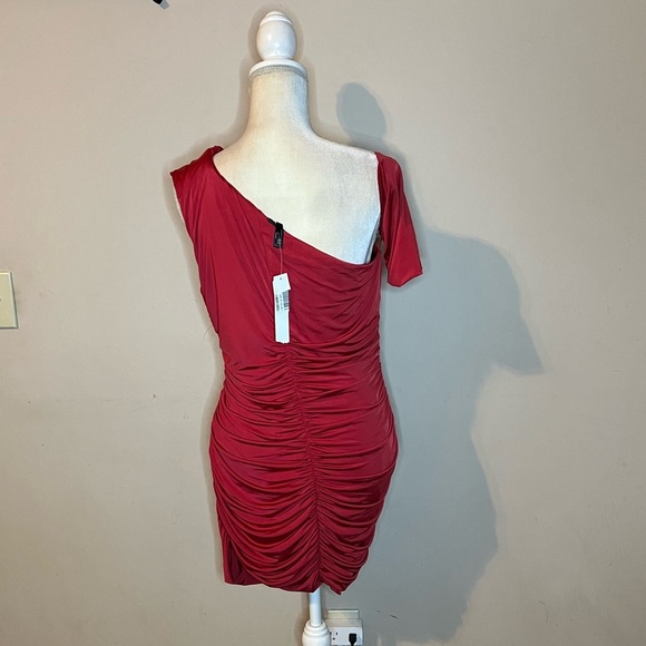 💃🏻Aqua Red One-Shoulder Bodycon Dress - Picture 4 of 6